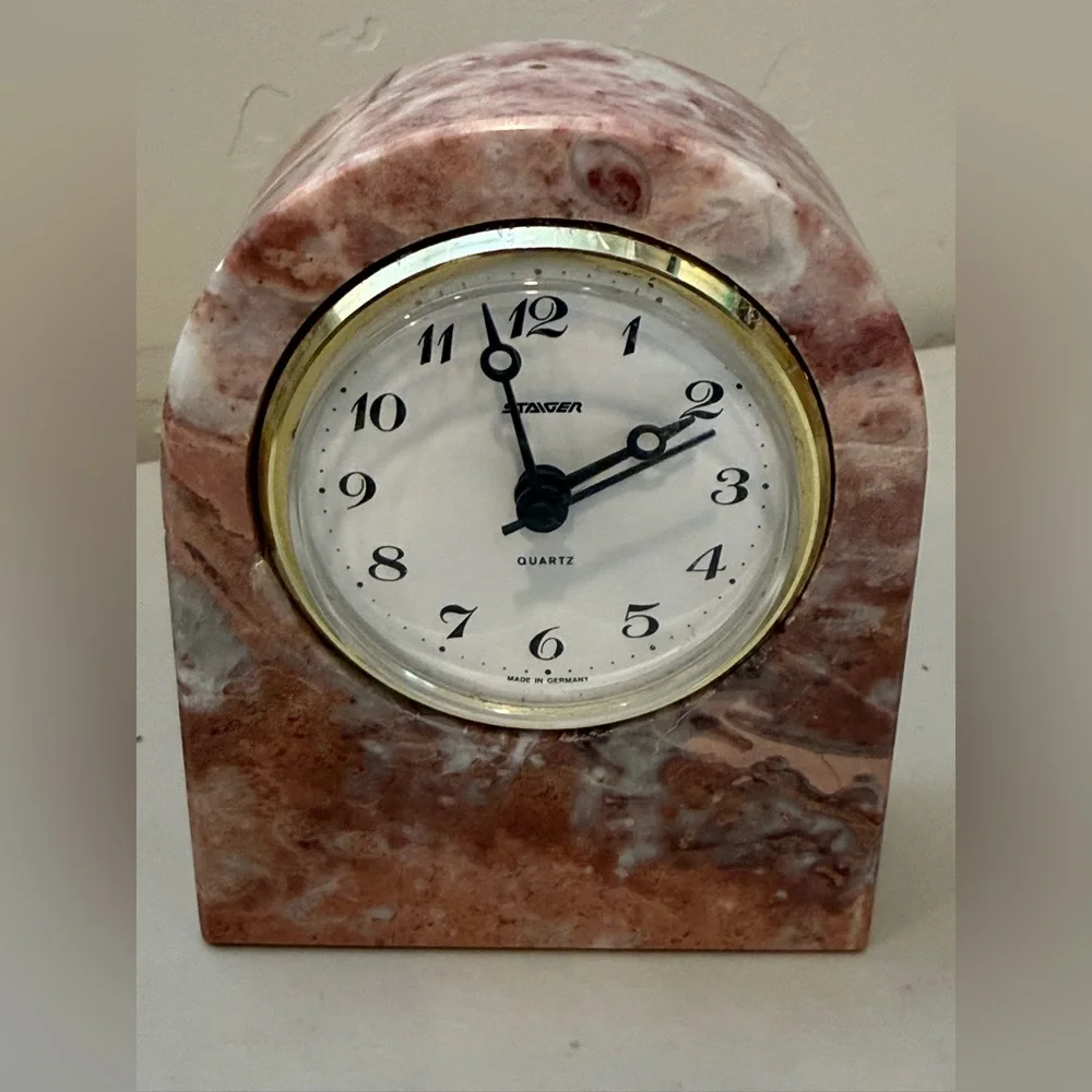 Vintage PINK GENUINE MARBLE STONE‎ DESK TOP/TABLE CLOCK  Steiger Quartz Germany